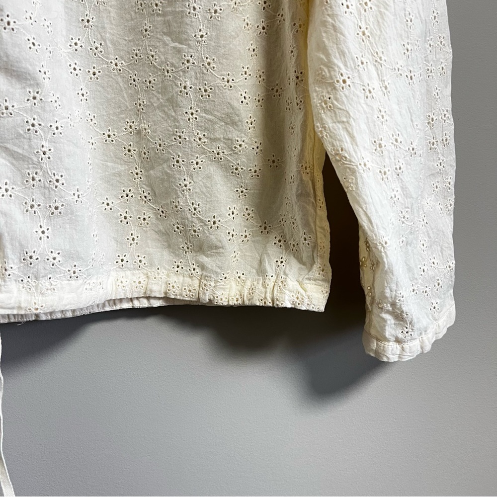 Free People Cream Eyelet Long Sleeve Blouse Tie Waist Size Small - Picture 4 of 8